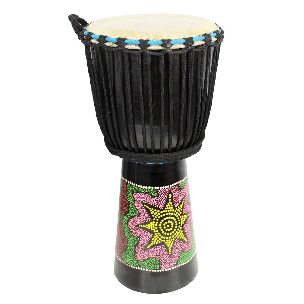 A-Star 10 Inch Painted Colourful West African Djembe Drum - Authentic Handmade, Rope Tuned, Natural Skin Head Educational Hand Drum - 60 cm Height