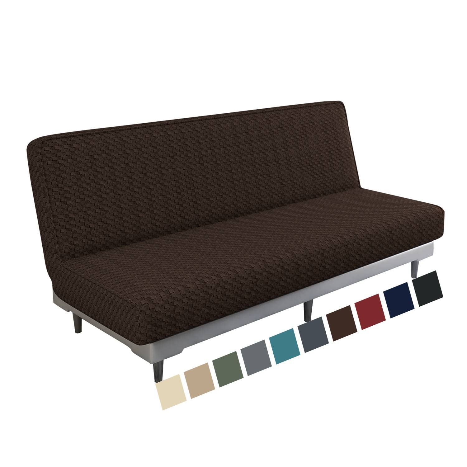 Photo 1 of MAXIJIN Jacquard Futon Cover Stretch Armless Futon Sofa Cover Soft Futon Slipcover with Elastic Bottom Thick Sofa Bed Furniture Protector Covers, Machine Washable (Dark Coffee)