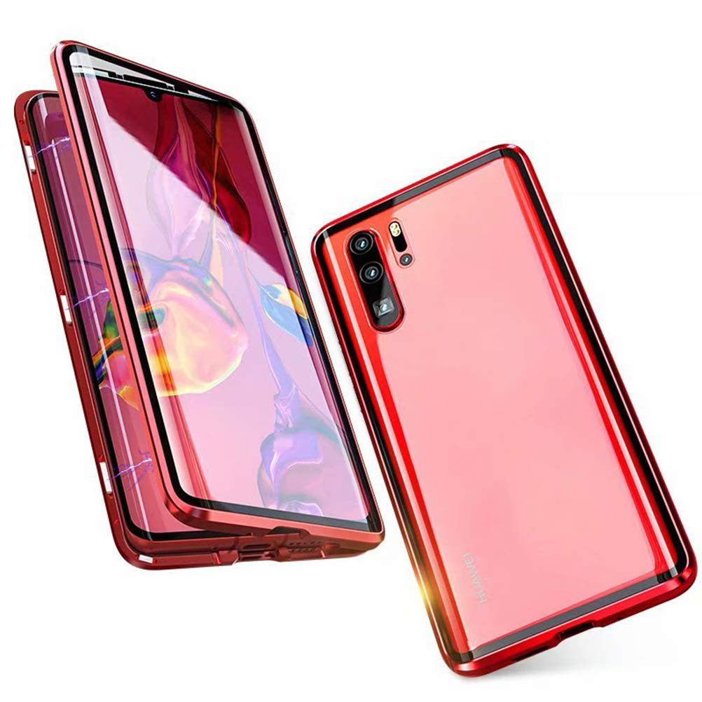 HaptiCase Case for Samsung Galaxy Note 10 Magnetic Cover,Magnetic Adsorption Technology 9H Front and Back Tempered Glass Cover 360°Shockproof Full Body Protector Ultra Thin Metal Bumper - Red