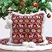 Traditional Red Green White Knitted Christmas Pillow Covers with Fluffy Balls, 18x18 Inch, Themed with Tree Skirt (Not Included)