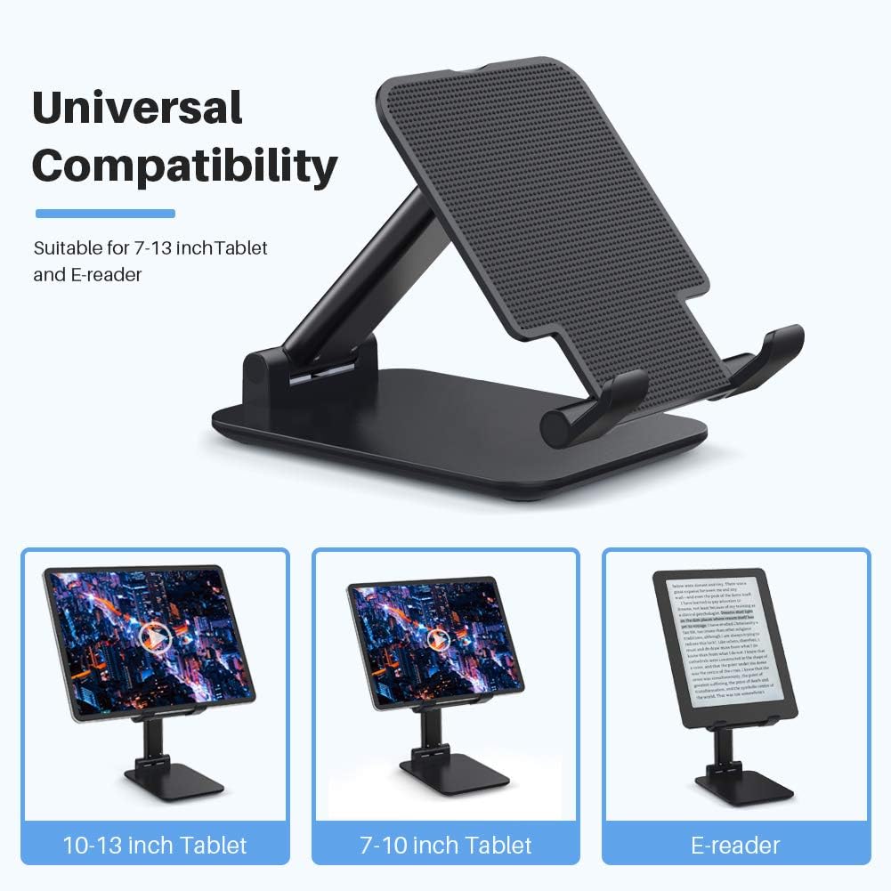Anozer Foldable & Adjustable Tablet Stand, [2021 Updated] Extendable Compact Desktop Tablet Stand Holder Cradle Dock Compatible with Phones, iPad, Samsung Galaxy Tabs, Kindle(13’’ Max): Electronics