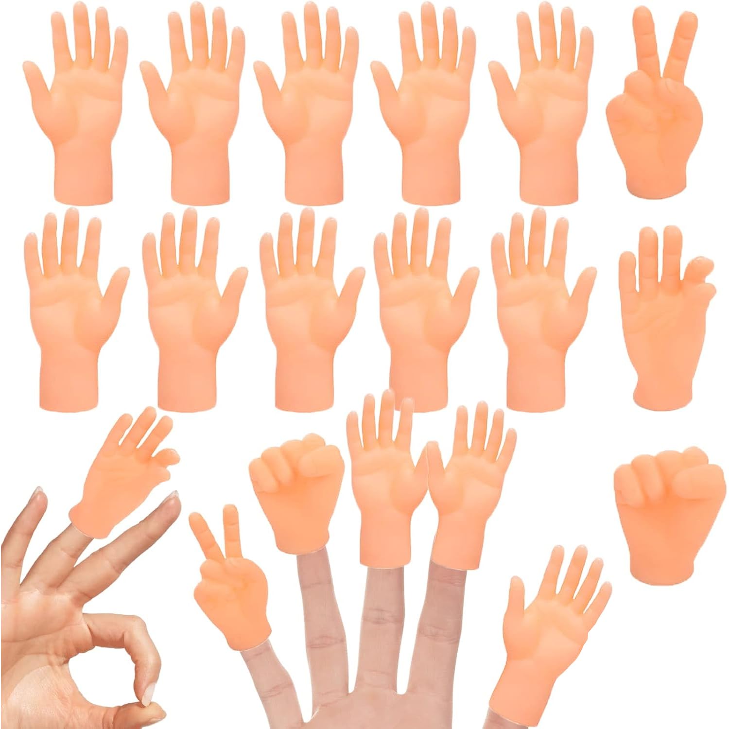 Photo 1 of 14 Pack Tiny Finger Hands,Flat Hand Style Mini Hand Finger Puppets,Fun and Realistic Little Finger Hands for Puppet Show,Gag Performance