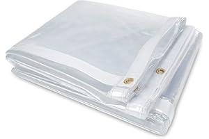 LIKEEM 8 x 20FT Outdoor Clear Tarp Curtain Waterproof Wind-Proof 24 Mil Transparent Vinyl Tarp for Patio Pergola Garden Canopy Rainproof Anti-Tear PVC Thick Cover with Grommets