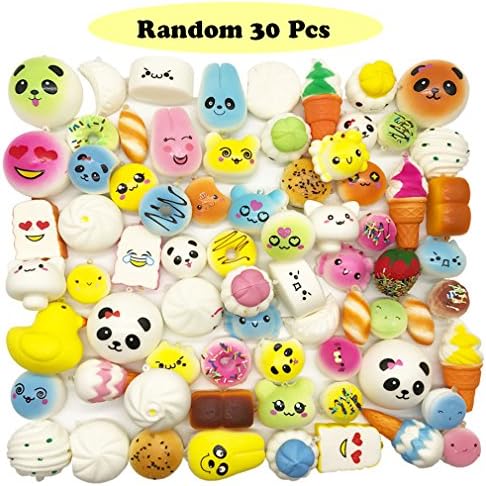 Yeng Random 30pcs Squishies Slow Rising Kawaii Medium Mini Soft Foods Squishy Cake Panda Bread Buns Phone Charms Straps Fun Toys Gifts