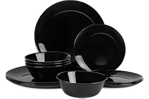 LaGlint Dinnerware Sets for 4, 12 Pieces Opal Glass Plates and Bowls Set, Dishwasher and Microwave Safe Dish Dinning Ware Set