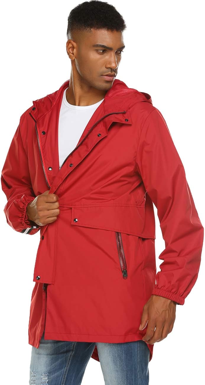 Avoogue Mens Breathable Rain Jacket Waterproof with Hood Windbreaker All Weather: Clothing