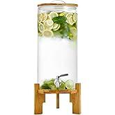 Beverage Dispenser 2.9 Gallon with Spigot Glass Water Dispenser for Parties, Bars, Restaurants (11L）with Wood Stand Drink Dispensers