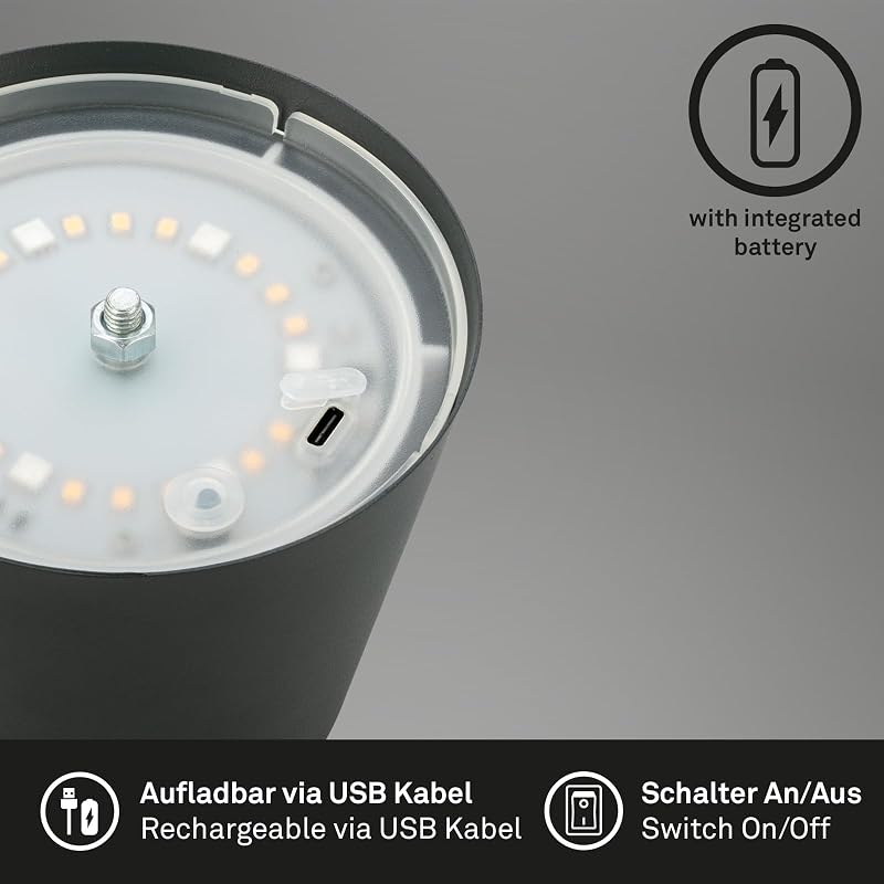 - Lampe de table LED sans fil avec touche, lumière colorée RGB+W, hauteur réglable, lampe LED, lampe de camping, lampe de table, lampe à accu, Outdoor, 36x10,5 cm, anthracite