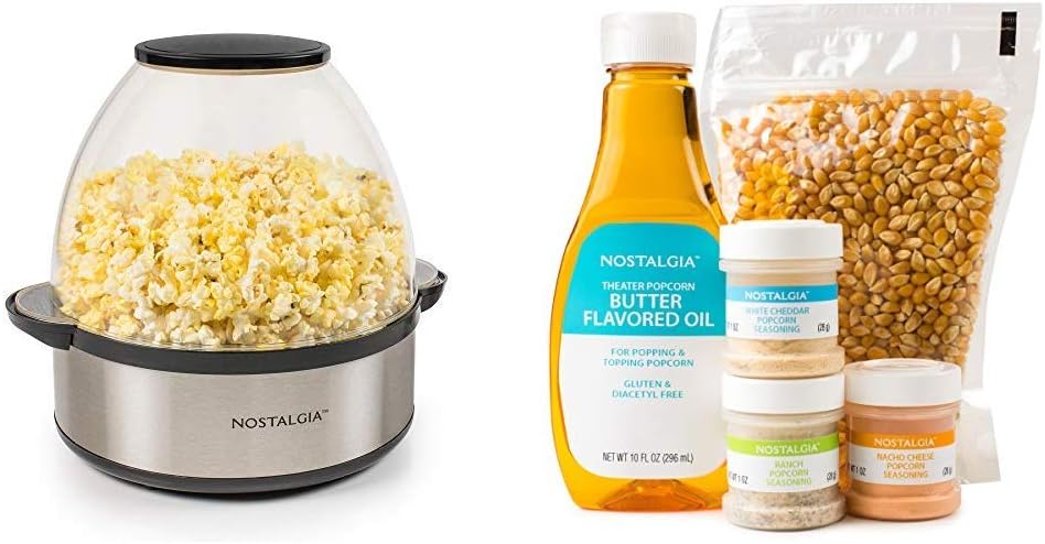 Nostalgia SP660SS 6-Quart Stainless Steel Stirring Speed Popcorn Popper with Theater Hot Air & Kettle Popcorn Kit