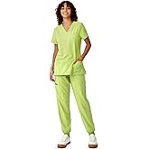 floralhue Scrubs for Women, V-Neck Scrubs Top & Cargo Pants with 10 Pockets