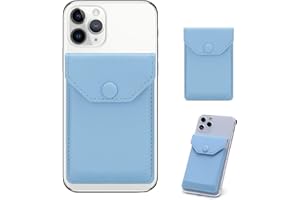 YUNCE Self Adhesive Cell Phone Leather Wallet Stick On Card Holder fits Most Credit Card Holder Pocket Wallet for Men Women - RFID Blocking Sleeve Covers Light Blue