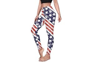 Eciodci Women's American Flag Leggings USA 4th of July Patriotic Stripes High Waist Soft Stretchy Yoga Pants
