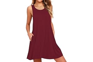 AUSELILY Summer Dress for Women Casual Sleeveless Sundress Beach Cover Up Tank Dresses with Pockets