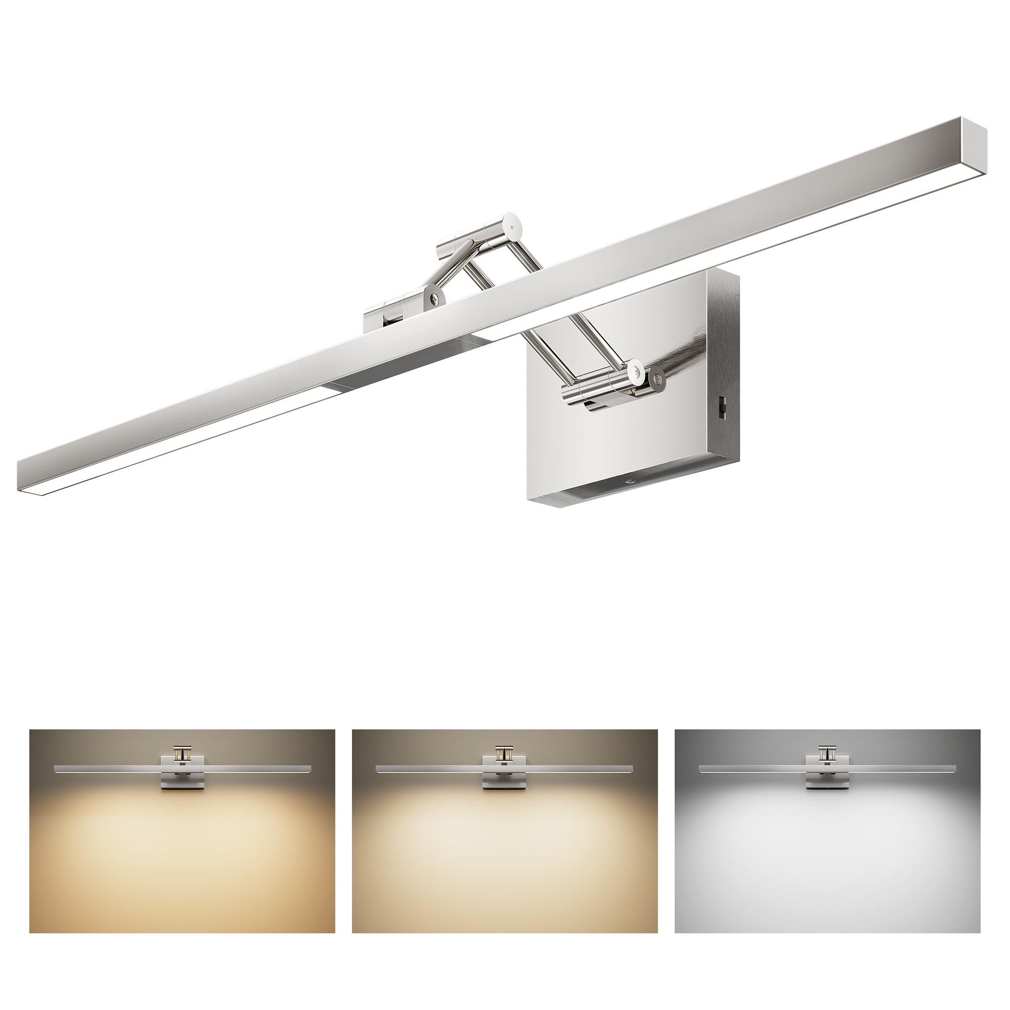 Photo 1 of VONLUCE 30" LED Bathroom Vanity Light, 3CCT Modern LED Vanity Lights with 360° Rotatable Head Swing Arm, 11.4W Bathroom Light Fixture Over Mirror, LED Lights for Bathroom Bedroom, Brushed Nickel