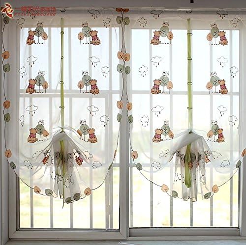 YOYOMALL Beautiful Embroidery Cartoon Teddy Bear Curtain ,Drawstring Lift White Yarn Curtain,Cartoon Children's Room Blocking Curtain Screens. (Each Panel *L(33"*93")83*235cm)