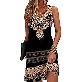 kipfall Floral Printed Summer Dresses A-Line Elegant Dress Womens Vintage Sleeveless Beach Sundress
