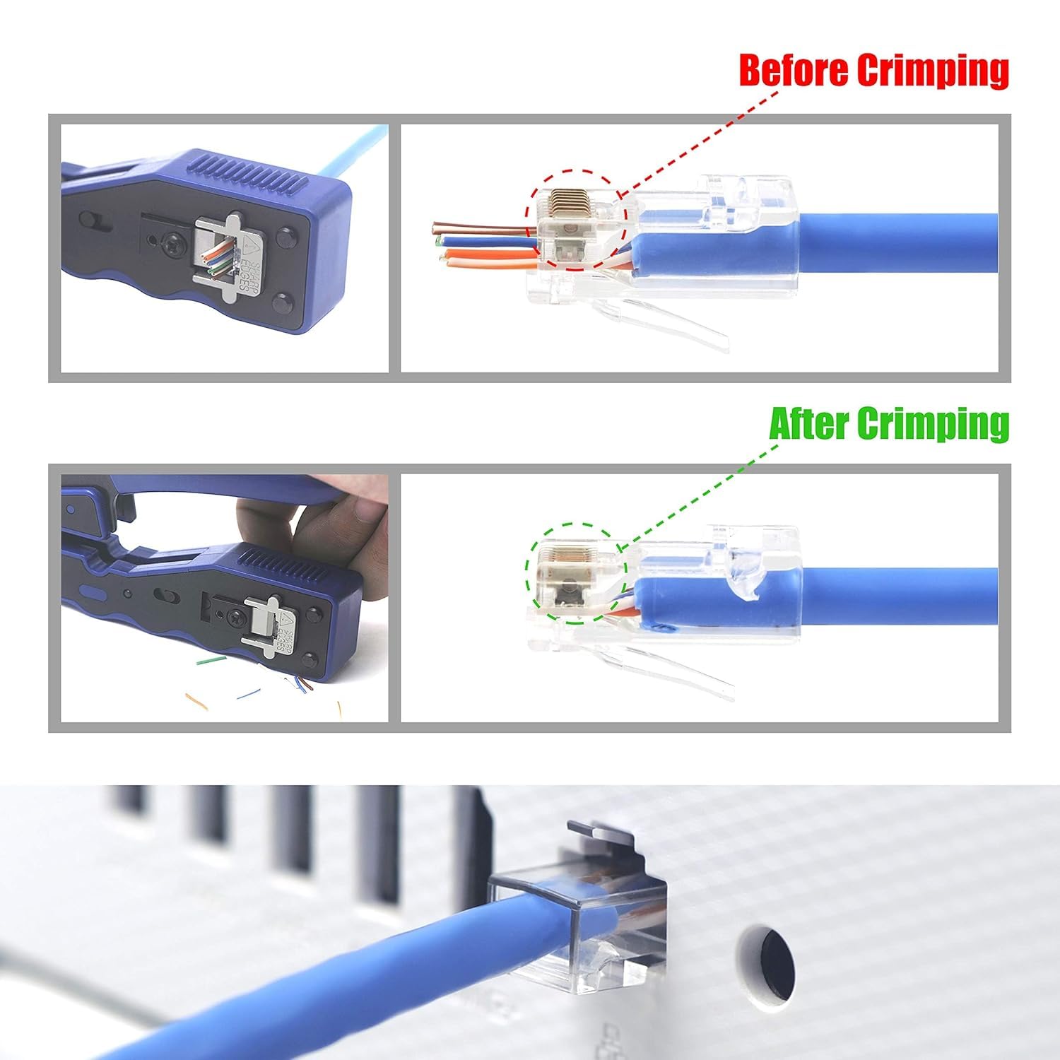 VCE UL Listed Cat6 RJ45 Pass Through Connectors 50-Pack, Cat 6/Cat 5e RJ45 Ends Gold Plated for Solid or Stranded UTP Network Cable Support PoE