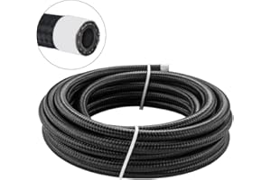 AUTOUTFIT 6AN Fuel Line, 3/8 Transmission Cooler Hose,AN6 Braided Fuel Hose Nylon CPE for Power Steering,Fuel Transmission, 20FT Black