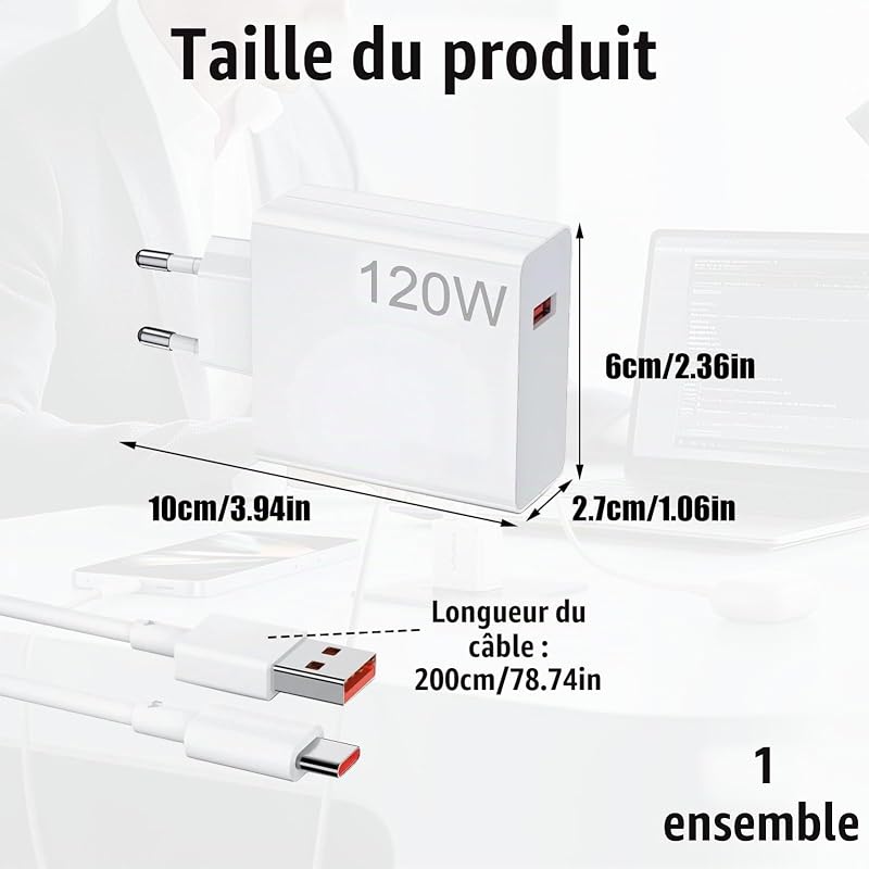 Chargeur pour Xiaomi 120W avec Câble USB-C 2M, Chargeur Type C, Chargeurs pour Téléphones Portables pour Xiaomi 15/14T Pro/14 Ultra/13T Pro/12T/13 Pro/12 Pro/POCO X7 Pro/F6 /X4 GT Pad 7 6 — photo 2 sur 7