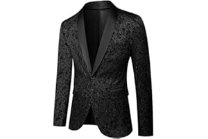 Mgnaie Men Black Suit Floral Tuxedo for Prom Wedding Party Dress Suit Jacket Pants 2 Piece Slim Fit Shawl Lapel