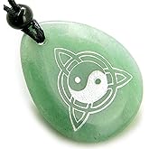 BestAmulets Magic Ying Yang and Celtic Triquetra Knot Amulet Green Quartz Pendant Necklace