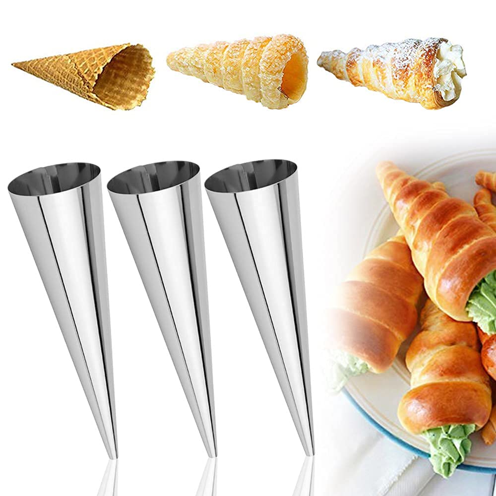 ZDNT 12 Pcs Cannoli Tubes Cannoli Moulds Stainless Tube Cream Horn Cones Cone Shaped Mold for Dessert Bread Baking Cannoli Forms Croissant Cannoli (12 Pcs)