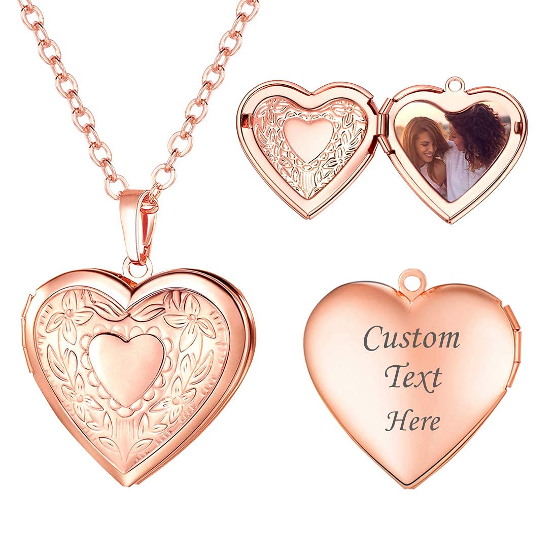 U7 Rose Gold Heart Locket Necklace, Elegant Heart Pendant Jewellery — image 1