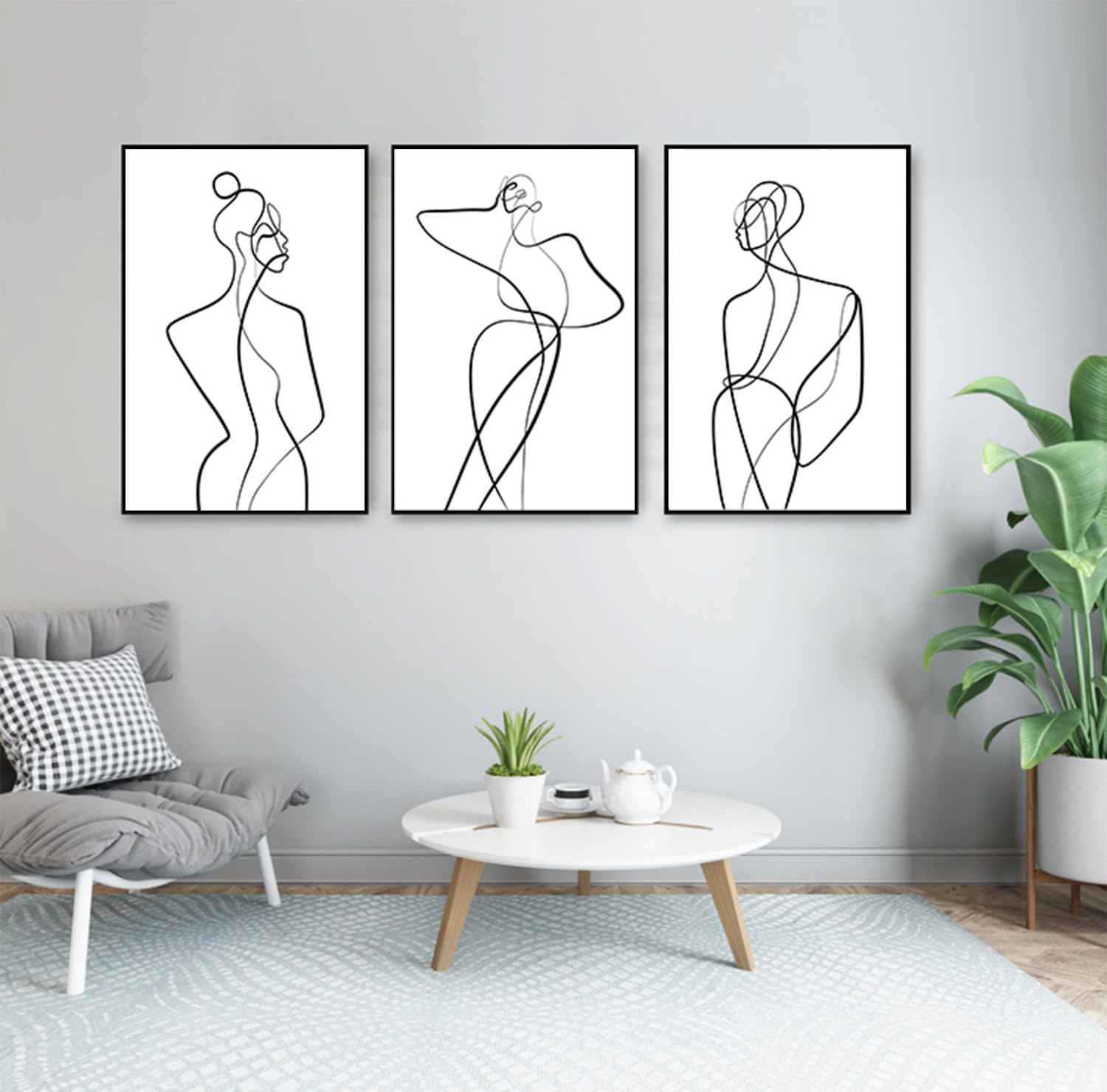 JNAOZI Minimalist Abstract Woman Wall Art, 3 Pieces Modern Female Body Line Wall Art Decor for Living Room Bedroom Office Studio Wall Decorations, No Frame (Poster-01,3Pcs-40x60cm)
