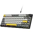 ATTACK SHARK Ajazz Hot Swappable Mechanical Keyboard 75% Percent,TLK Custom Wired Keyboard Gaming with Rotary Knob,RGB Backlit,Gasket,NKRO,PBT Keycaps for Win/Mac,Moon Yellow Linear Switch