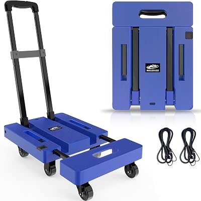 SOLEJAZZ Folding Hand Truck Dolly 230KG 6 Wheels 2 Cords Blue