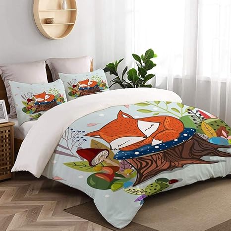 Amazon Pnejoef ポリエステル 布団カバー セミダブル 4点セット ベクトルイラストスリッピング赤ちゃんキツネの葉の枝 北欧風 掛布団カバー ボックスシーツ 枕カバー 2 ポリエステル 寝具カバーセット オンライン通販