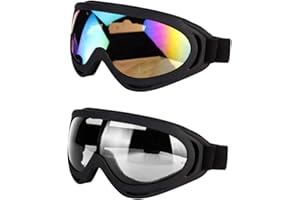 LJDJ Motorcycle Goggles - Glasses Set of 2 - Dirt Bike ATV Motocross Anti-UV Adjustable Riding Offroad Protective Combat Tactical Military Goggles for Men Women Kids Youth Adult