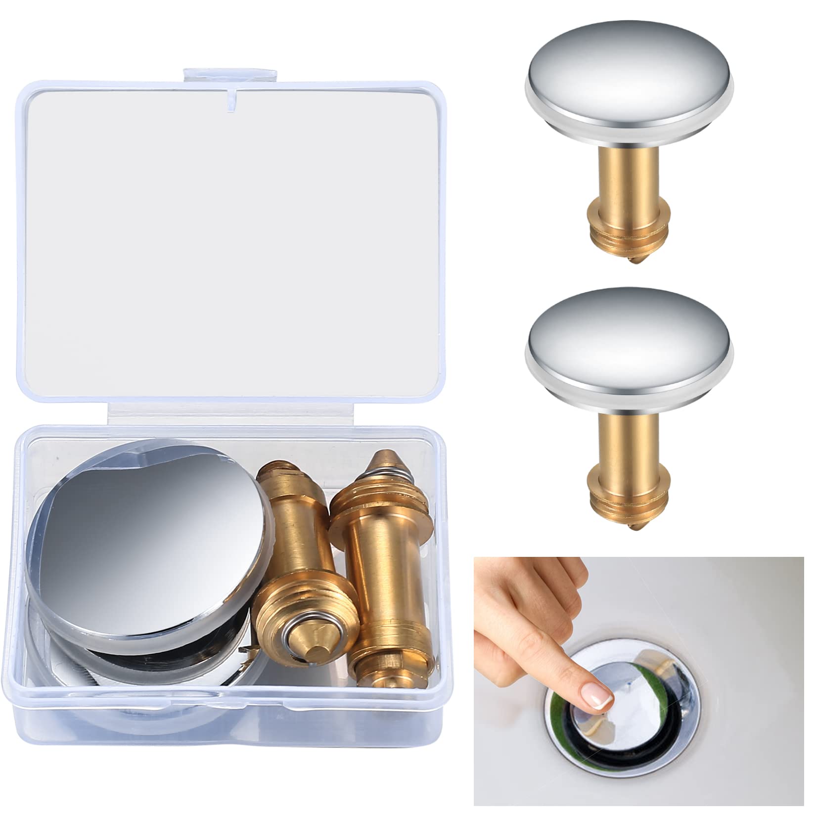 2 Pcs Pop Up Click Clack Sprung Plug Stopper, Brass Bathroom Wash Basin Sink Drain Plug Stopper, Waste Sink Drain Strainer Plugs Pop-up for Washbasin Kitchen Bathroom 38mm