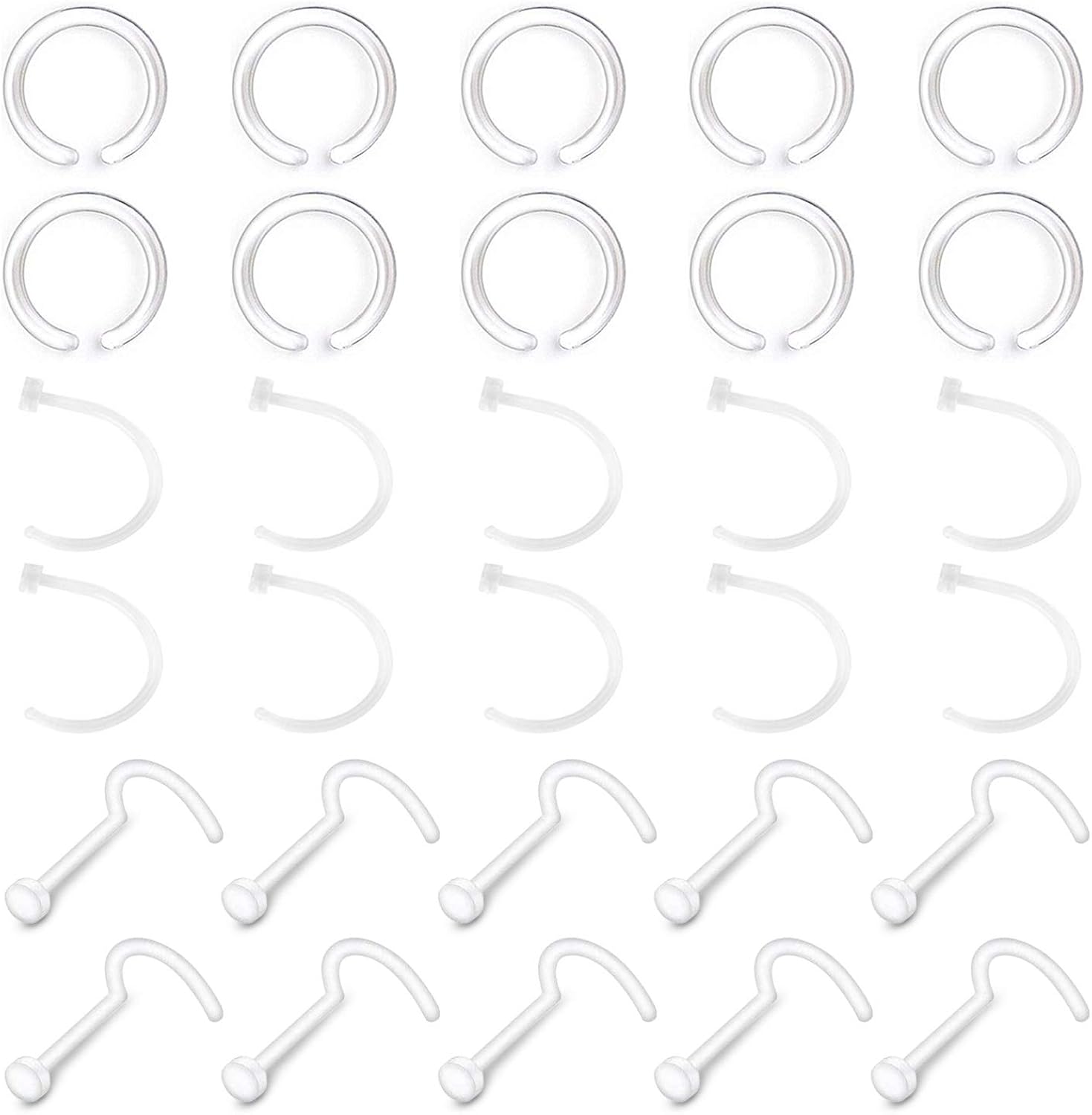 Mayhoop 2030 Pcs 18G 20G Clear Nose Rings Clear Nose Studs Acrylic