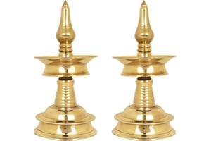 SATVIK STORE SATVIK Inch Standing Brass Metal Kerala Samai Diwali Deepak for Puja Traditional Panchmahal Pooja Deepam Diya Oil Lamp Kutthu Vilakku Dia Deepawali Indian Gift Item (Size 2 (6 Inch), 2)