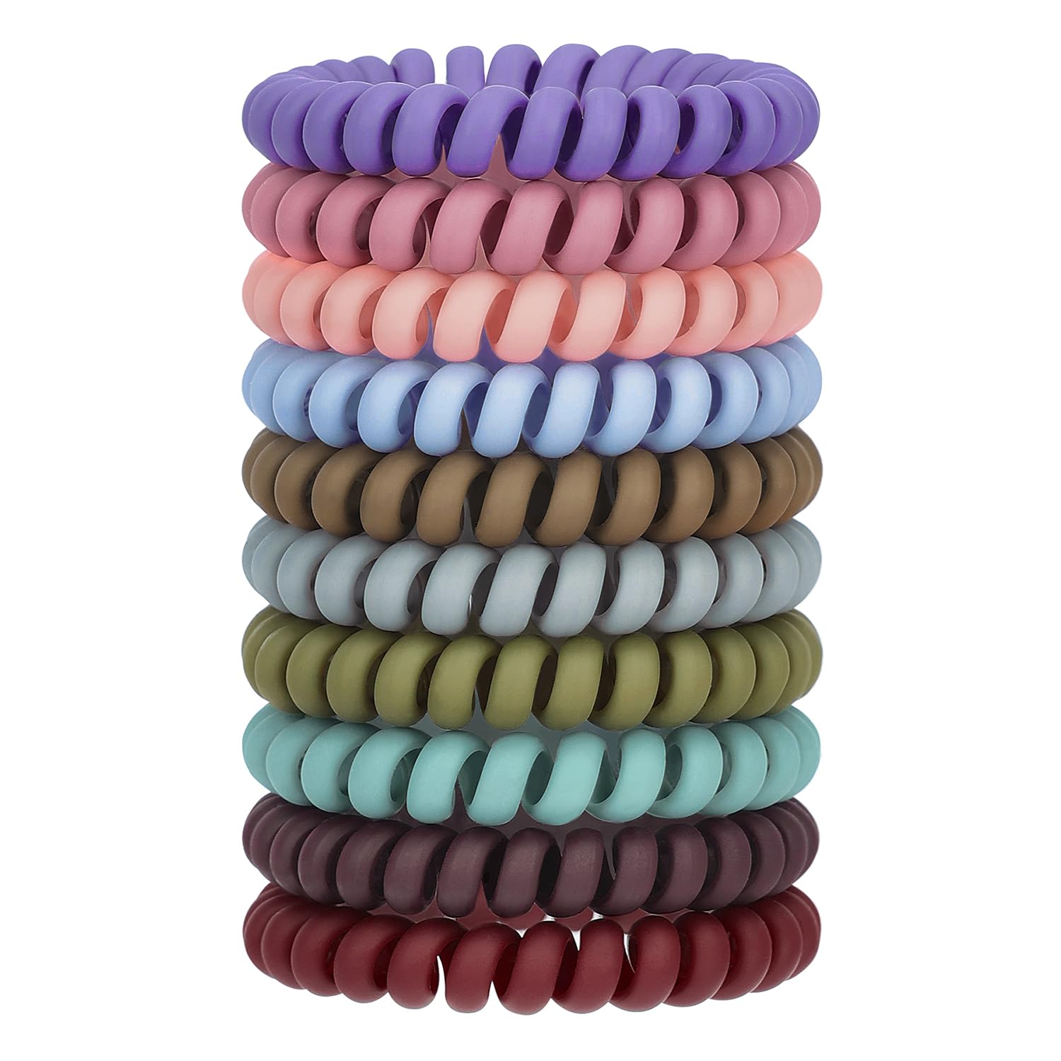 JessLab Spiral Hair Ties, 10 Pcs Traceless Phone Cord Bracelet Plastic Coil Ponytail Holders No-Damage Accessory for Girls Women Ladies, Color Assorted, Set 33