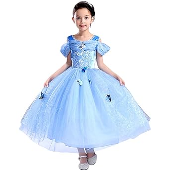 Bascolor Cinderella Kostüm Kinder Prinzessin Cinderella Kleid für Mädchen Karneval Verkleidung Halloween Party Kleid