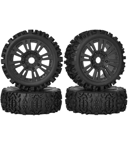 Pre-Glued 1/8 Scale RC Truck Wheels & Tires - 17mm Hex 4-Pack For Traxxas, Arrma, Redcat Models