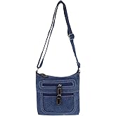 WOFASHPURET Small Denim Crossbody Bag for Women Multi-Zip Lightweight Square Shoulder Bag Casual Purse for Cell Phone Wallet Essentials