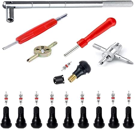 Amazon Qisf 25個入り タイヤバルブ ステムプラーツールセット 車バイク 修理用 バルブコアの取り外しリムーバー メンテナンス ツールセット Tr412用 バルブインサーター タイヤバルブ装着ツール バルブレンチ シングル ダブル ヘッドバルブコアツール 4方向バルブ