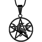 Pentagram Pentacle Wiccan Necklace -Star Satanic Pendant 316L Stainless Steel Traditional Seal of Solomon Tetragrammaton Eliphas Levi's Pentagra Wicca Punk Retro Jewelry