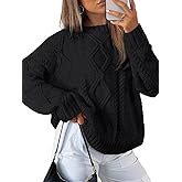 Women's Oversized Cable Knit Crewneck Sweaters Fall Chunky Knit Long Sleeve Trendy Pullover Sweater Tops Outfits