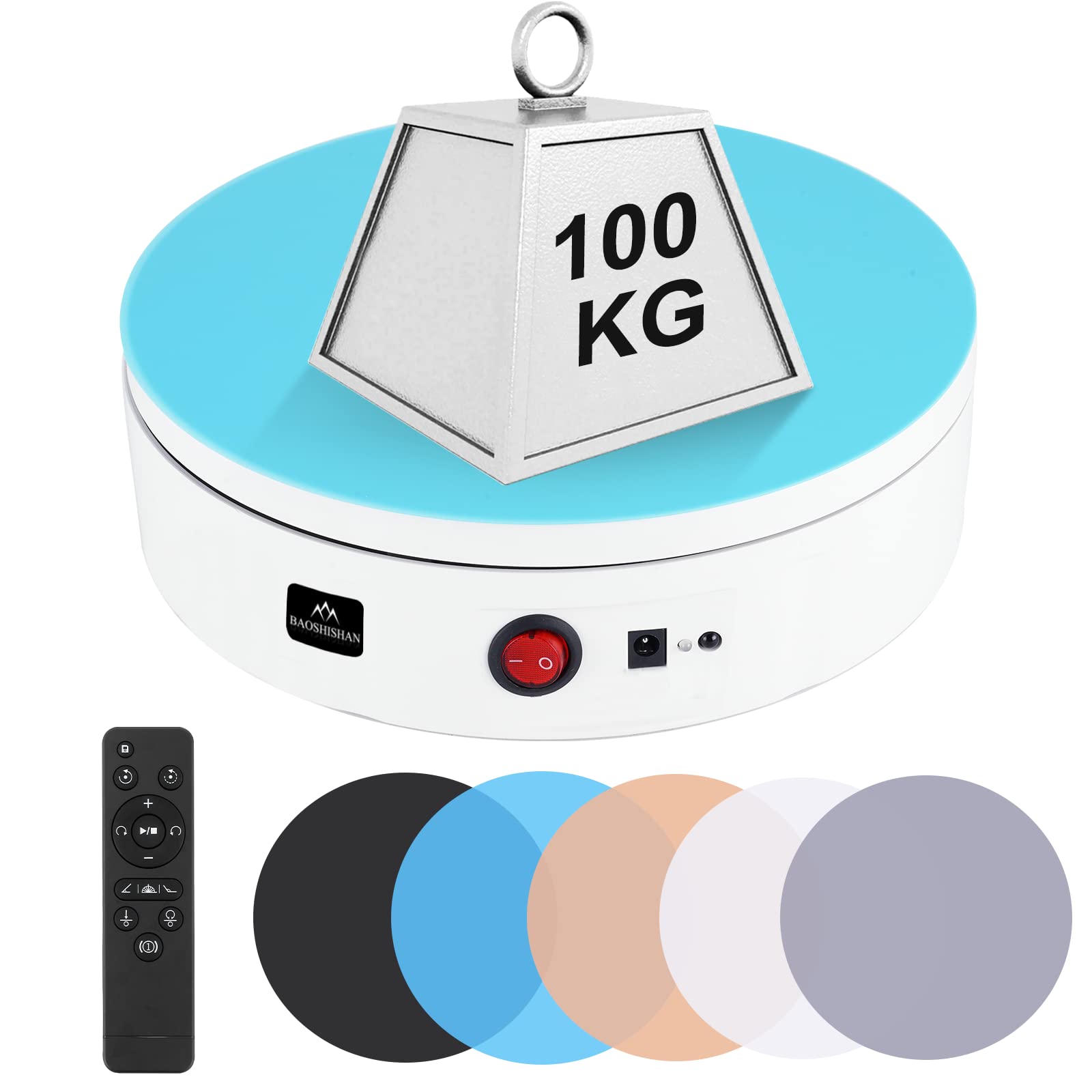 BAOSHISHAN Rotating Display Stand Electric Rotating Turntable Remote Control Photography Turntable 100KG Load Motorized Turntable 360º Rotating for Product Display 30CM White