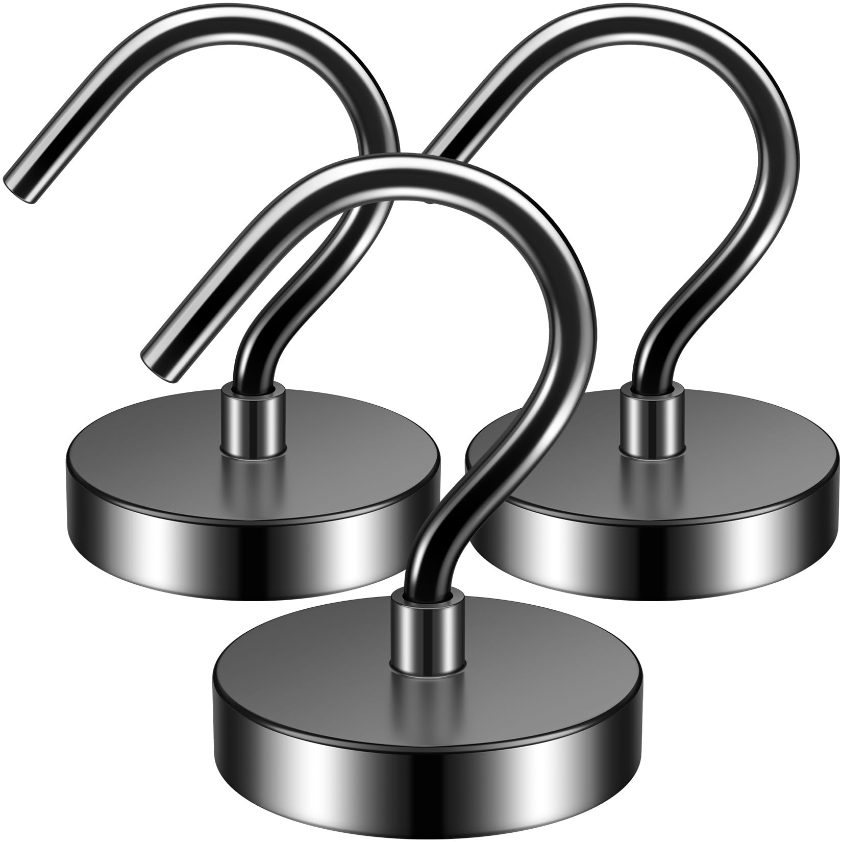 FINDMAG 3Pack Black Strong Magnetic Hooks, 60lbs+ Heavy Duty Magnets with Hooks for Cruise Ship Walls,Magnetic Kooks Heavy Duty for Cruise Cabins,Hanging,Grill,Tool,Kitchen