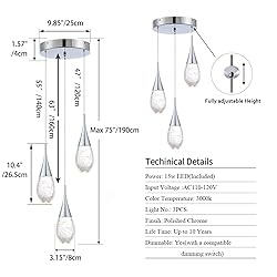 JoollySun Crystal Pendant Light Fixtures: 3 Light