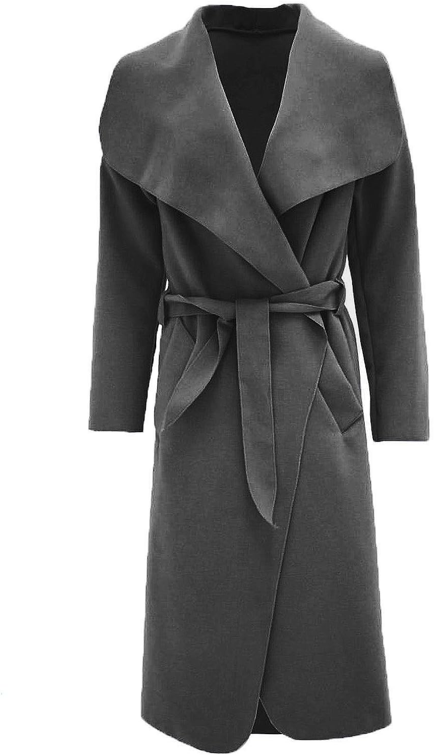 Malaika Ladies Womens Long Sleeve Belted Celeb Style Drape Waterfall Italian Long Coat Oversized Baggy Duster Cardigan UK 8-22