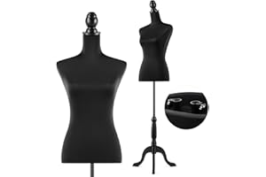 Encomle Female Dress Form White Mannequin Body, 52''-67'' Height Adjustable Female, Mannequin Body Dress Form with Wooden Tripod Base Stand, for Sewing, Display, Black