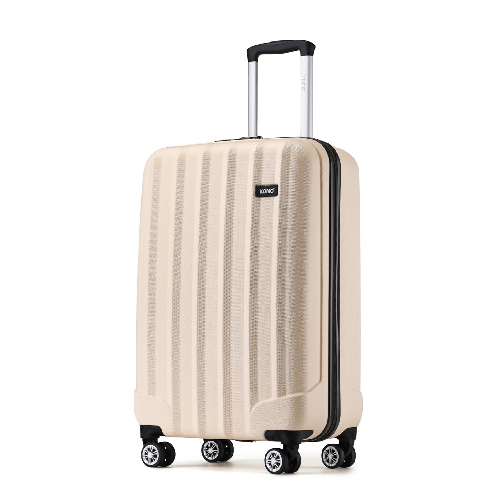 Kono 55x35x20cm Carry-on Suitcase for EasyJet Super Lightweight ABS+PC Suitcase with 4 Wheels Spinner Luggage Vertical Strip Travel Trolley Case (Beige)