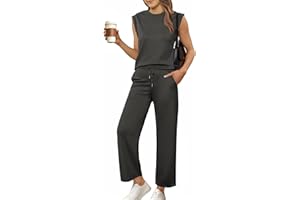 Glamaker Women's 2 Piece Sets Summer Lounge Travel Outfits Sleeveless Wide Leg Airport Casual Trendy Sweatsuits