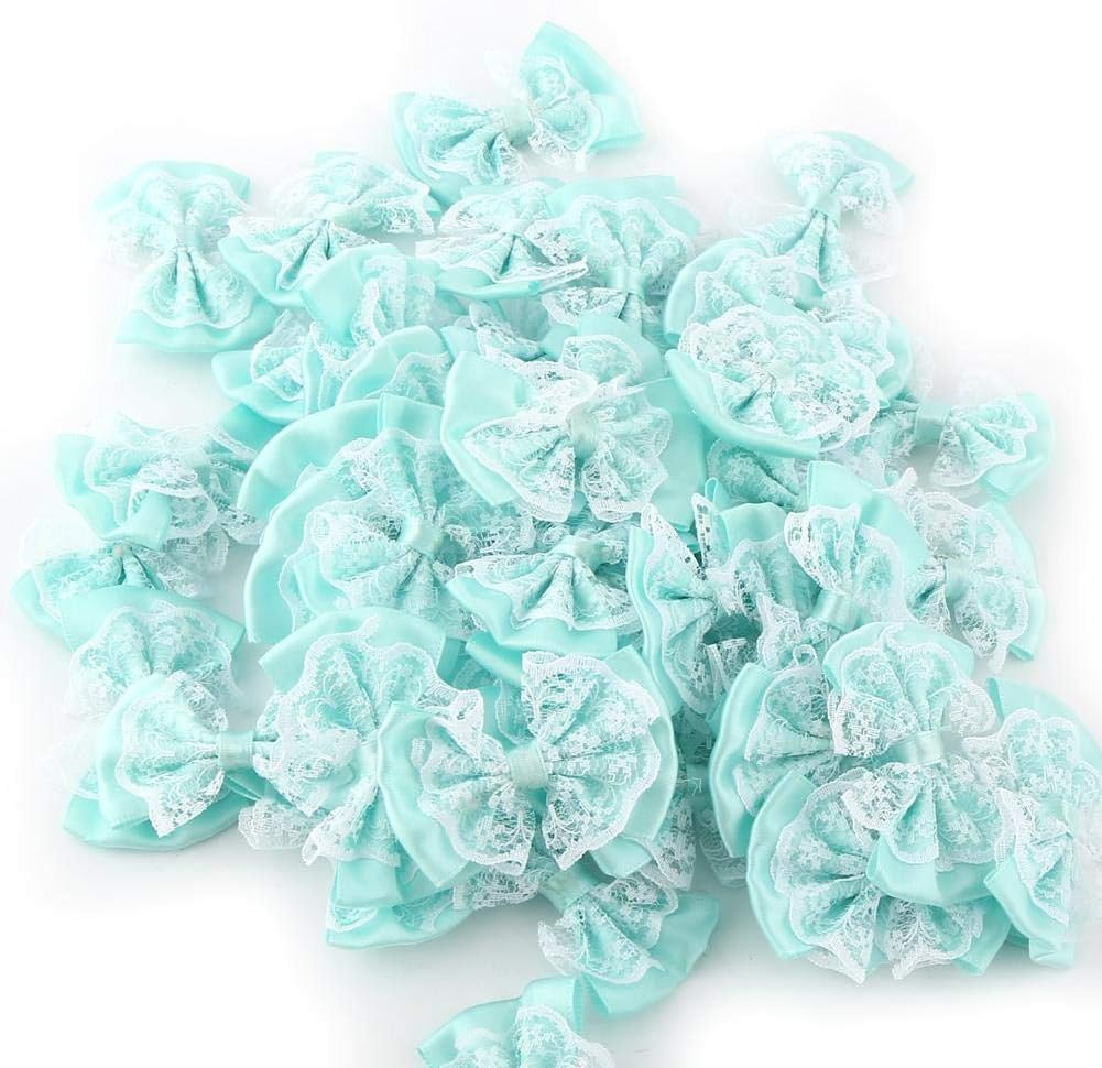 Bows & Ribbons - Bow Appliques, 50pcs Mini Satin Ribbon Bows Lace Craft Bowknot for Clothes Skirts Headband Socks Gift Wrapping Wedding Decoration(Green)